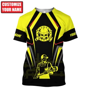 3D All Over Print Black and Yellow Welder Shirt, Personalized Welder Skull Apparel