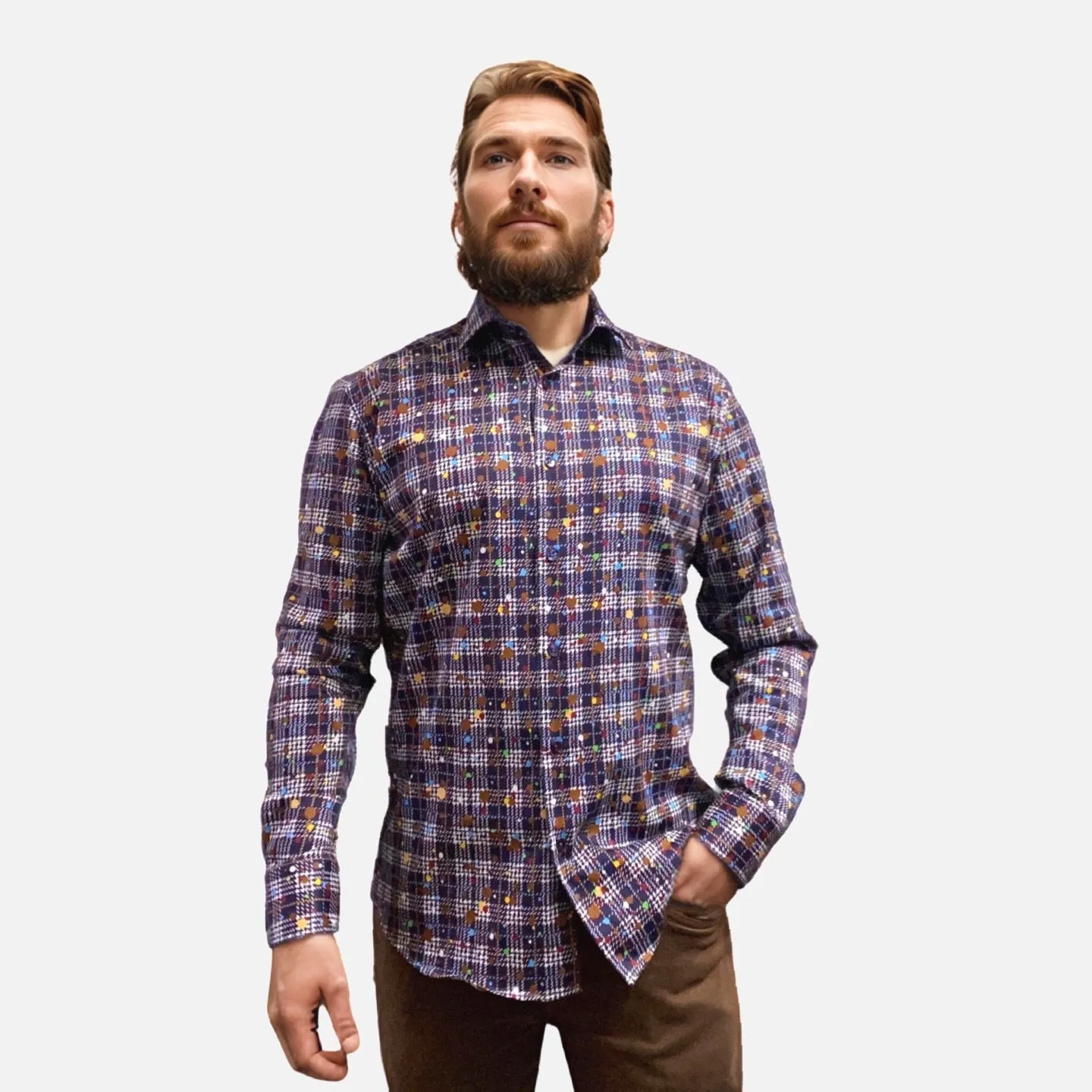 7 Downie St. Men's Plaid & Dotted Long Sleeve Fashion Multicolor Button-Up Shirt