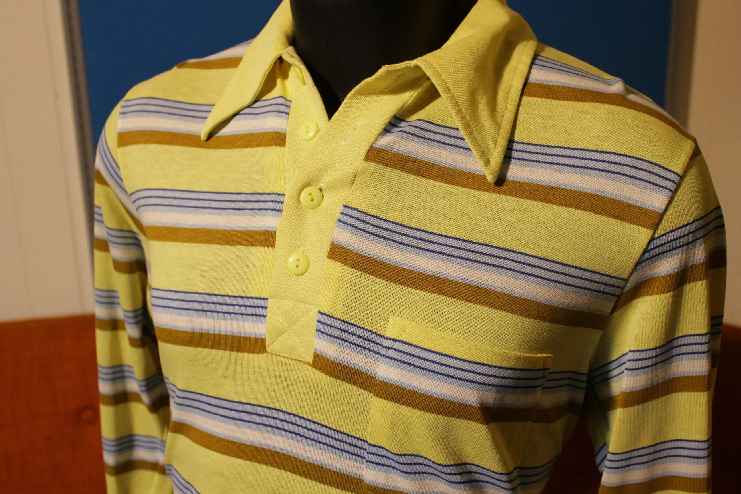 70's Striped Long Sleeve Polo Shirt. California JC Penneys Groovy Brady Bunch