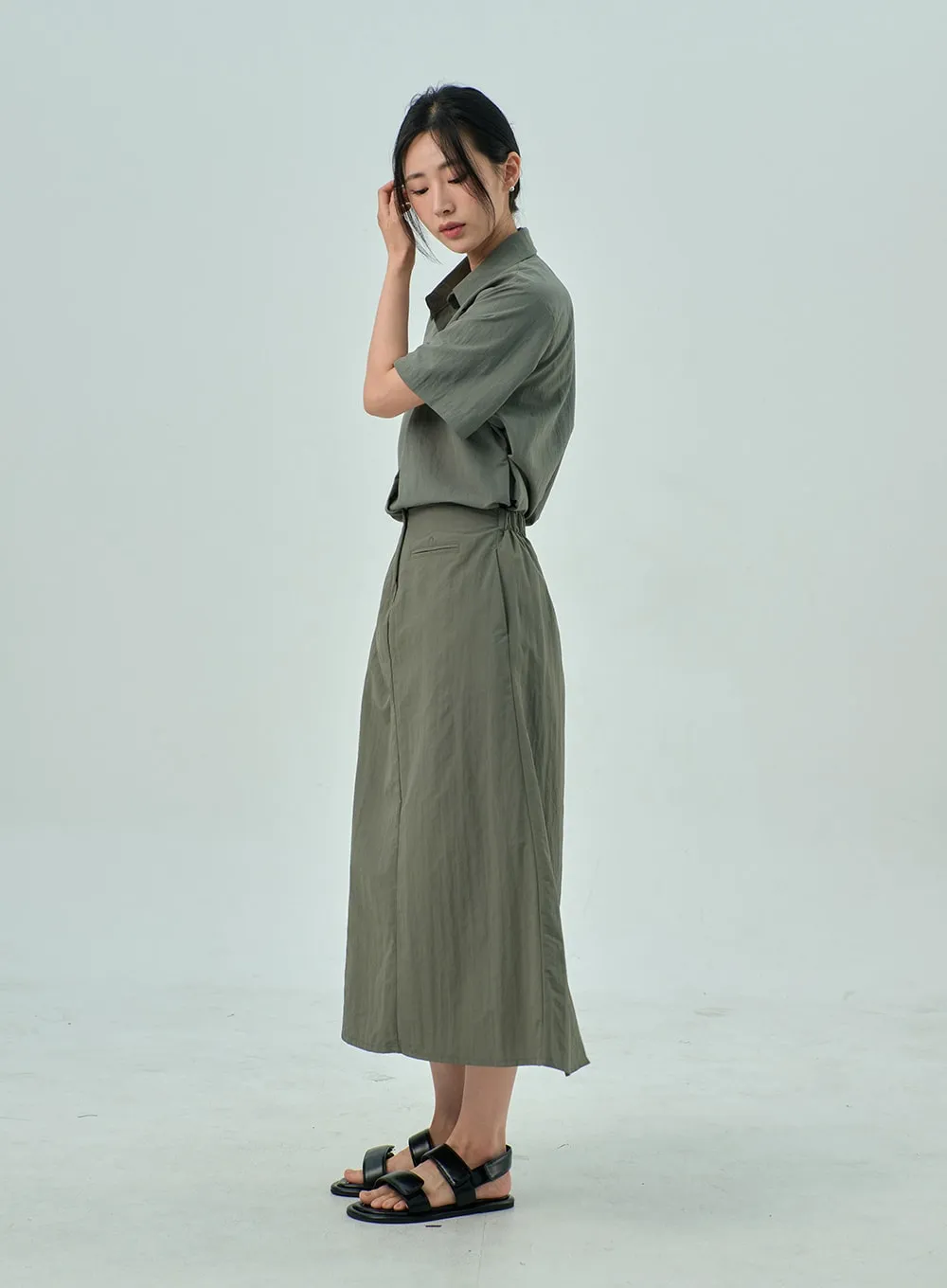 A-Line Nylon Maxi Skirt OY315