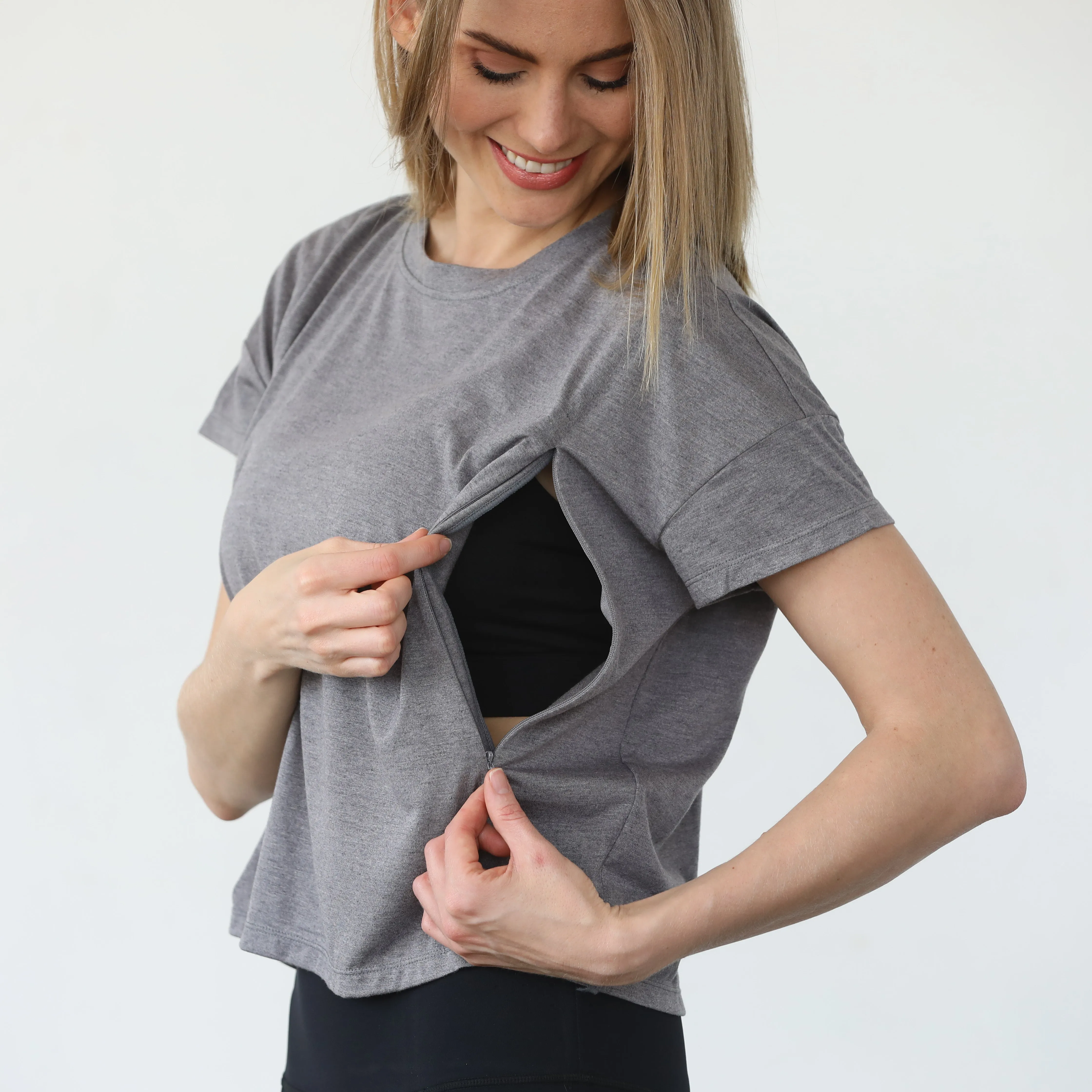 Abigail Short Sleeve Nursing T-Shirt (Dark Gray)