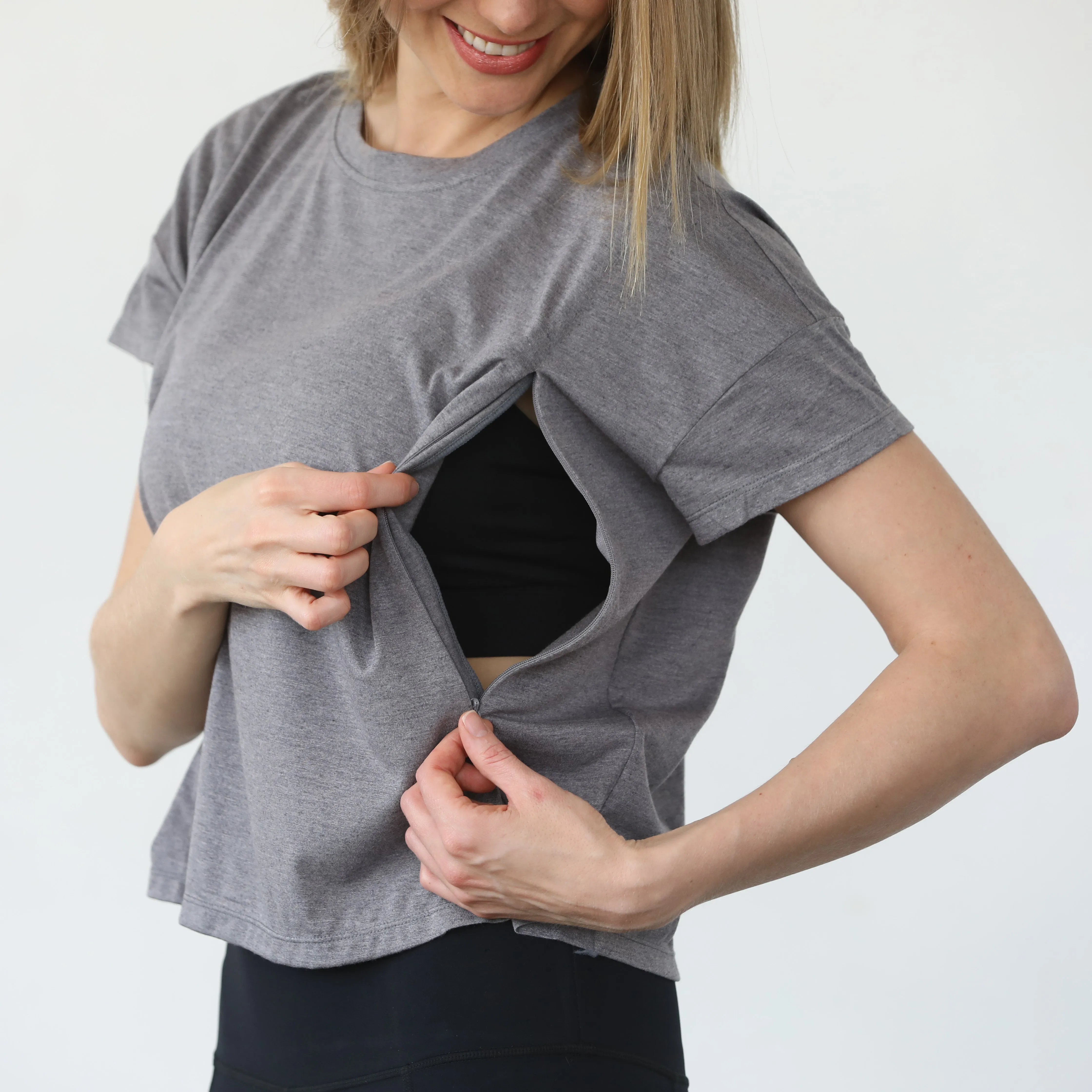 Abigail Short Sleeve Nursing T-Shirt (Dark Gray)