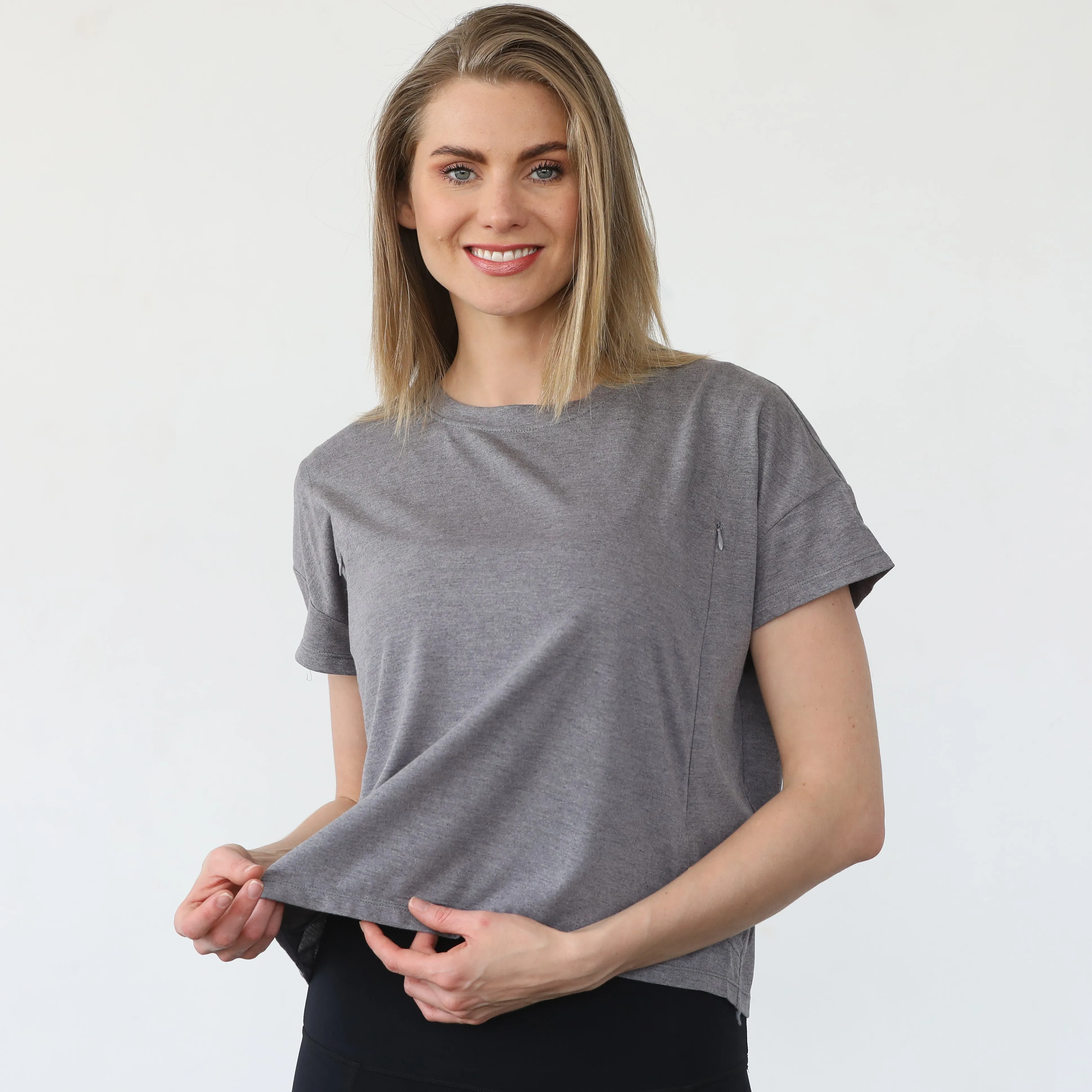 Abigail Short Sleeve Nursing T-Shirt (Dark Gray)