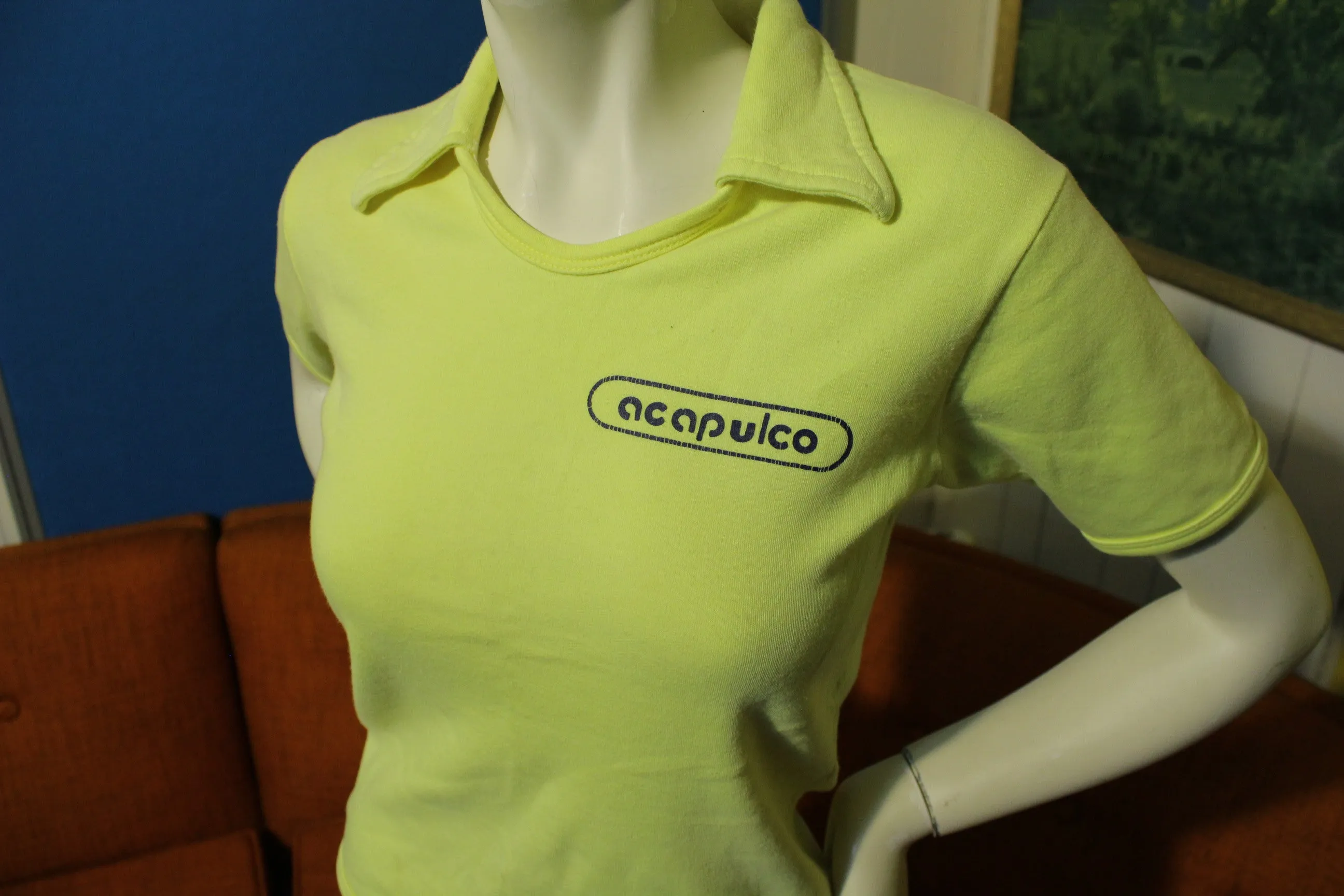 Acapulco Vintage 80s Women's XS Yellow Polo Beach Shirt