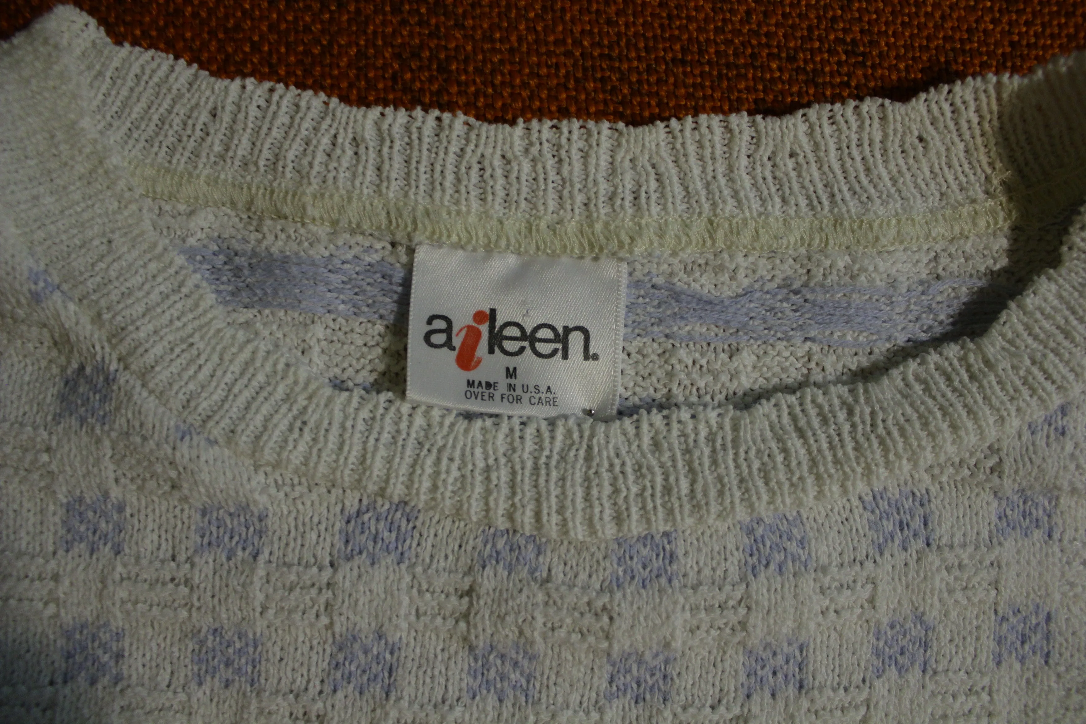 Aileen Vintage Womens Checkered Blue White 80s Sweater USA Made