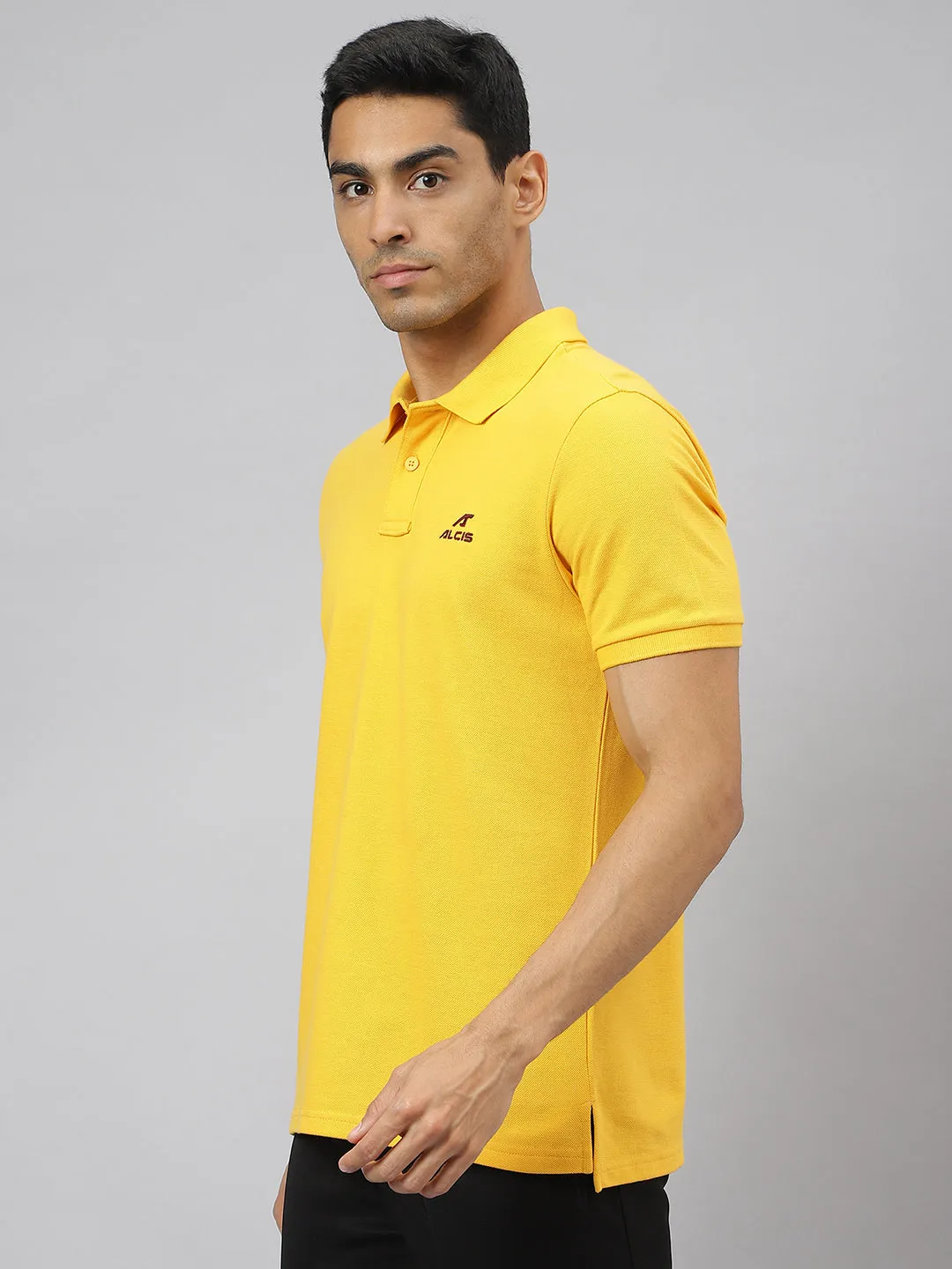 Alcis Men Banana Yellow Soft-Touch Regular-Fit Varsity Athleisure Polo T-Shirt