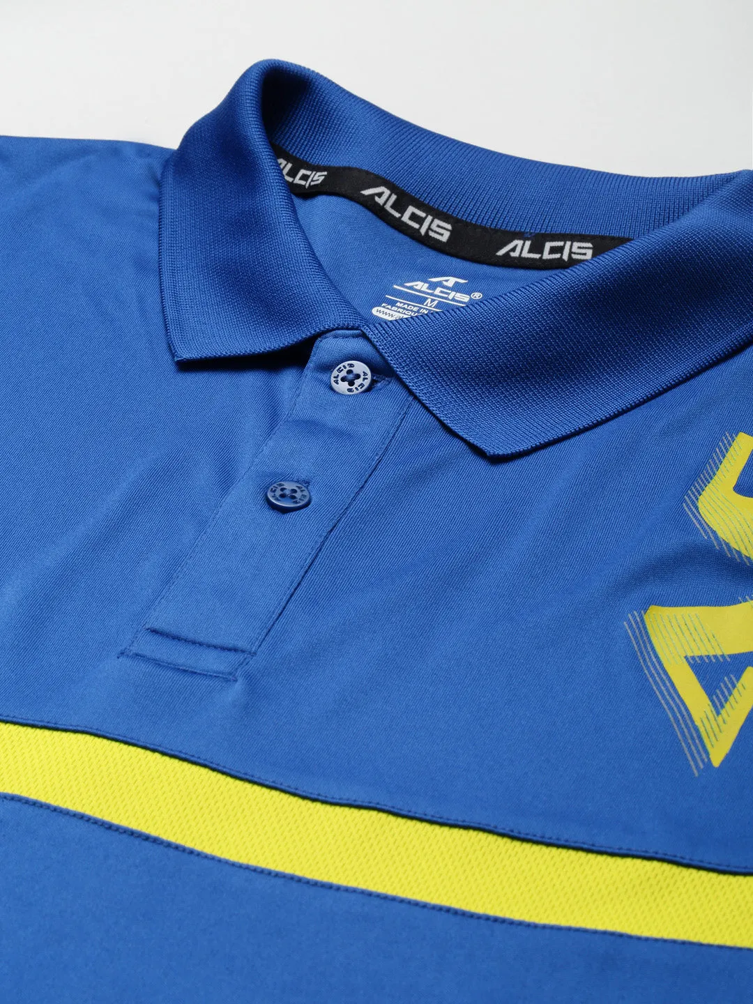 ALCIS Men Blue & Yellow Brand Logo Printed Polo Collar Slim Fit Running T-shirt