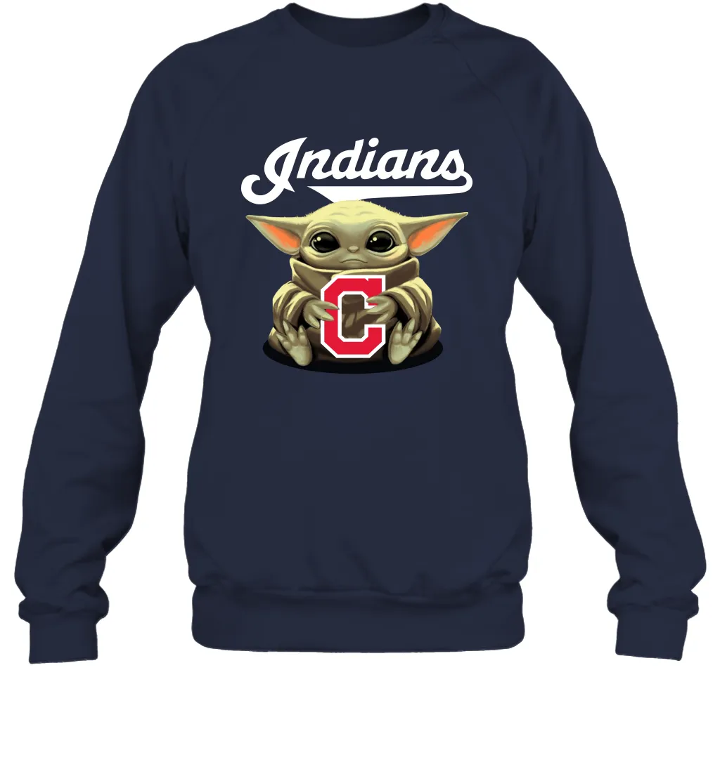 Baby Yoda Hugs Loves The Cleveland Indians Baseball Adult Sweatshirt