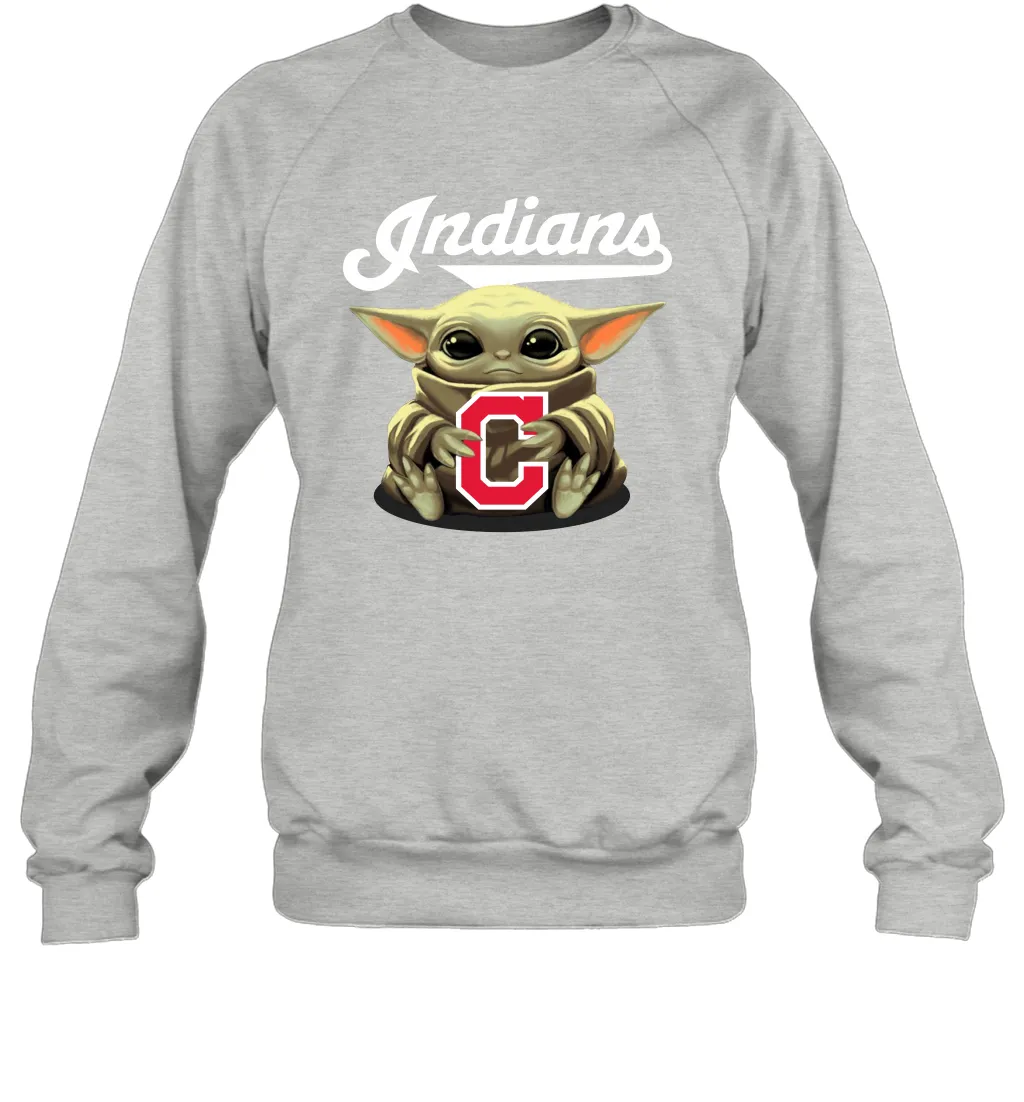 Baby Yoda Hugs Loves The Cleveland Indians Baseball Adult Sweatshirt