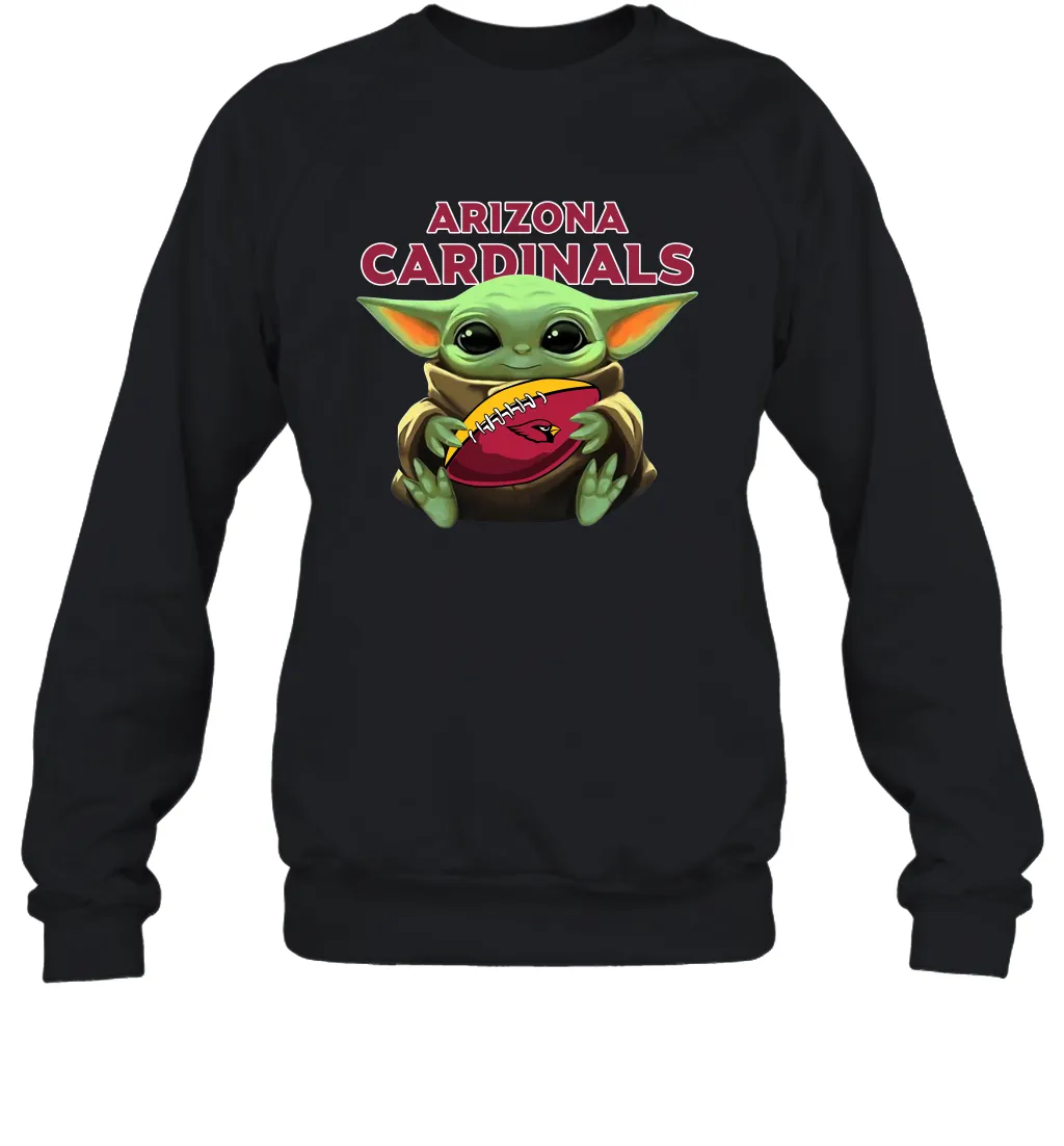 Baby Yoda Loves The Arizona Cardinals Star Wars Baby Yoda Hugs Cardinals NFL Adult Sweatshirt