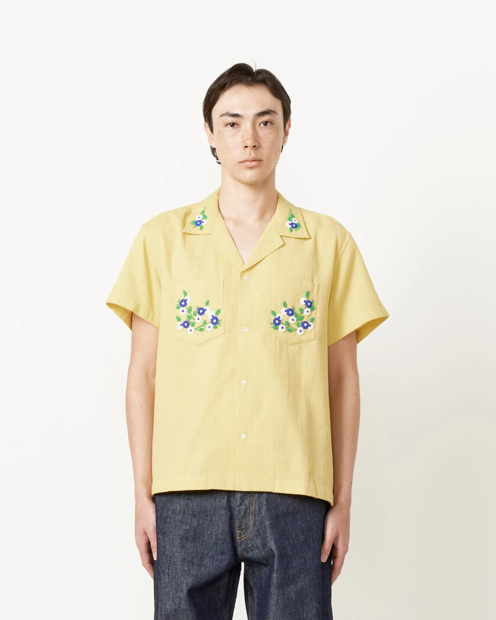 Beaded Chicory Short Sleeve Shirt in Yellow