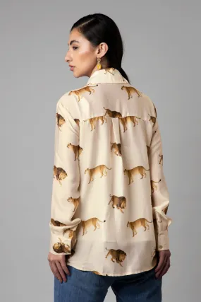 Beige Lion Printed Shirt