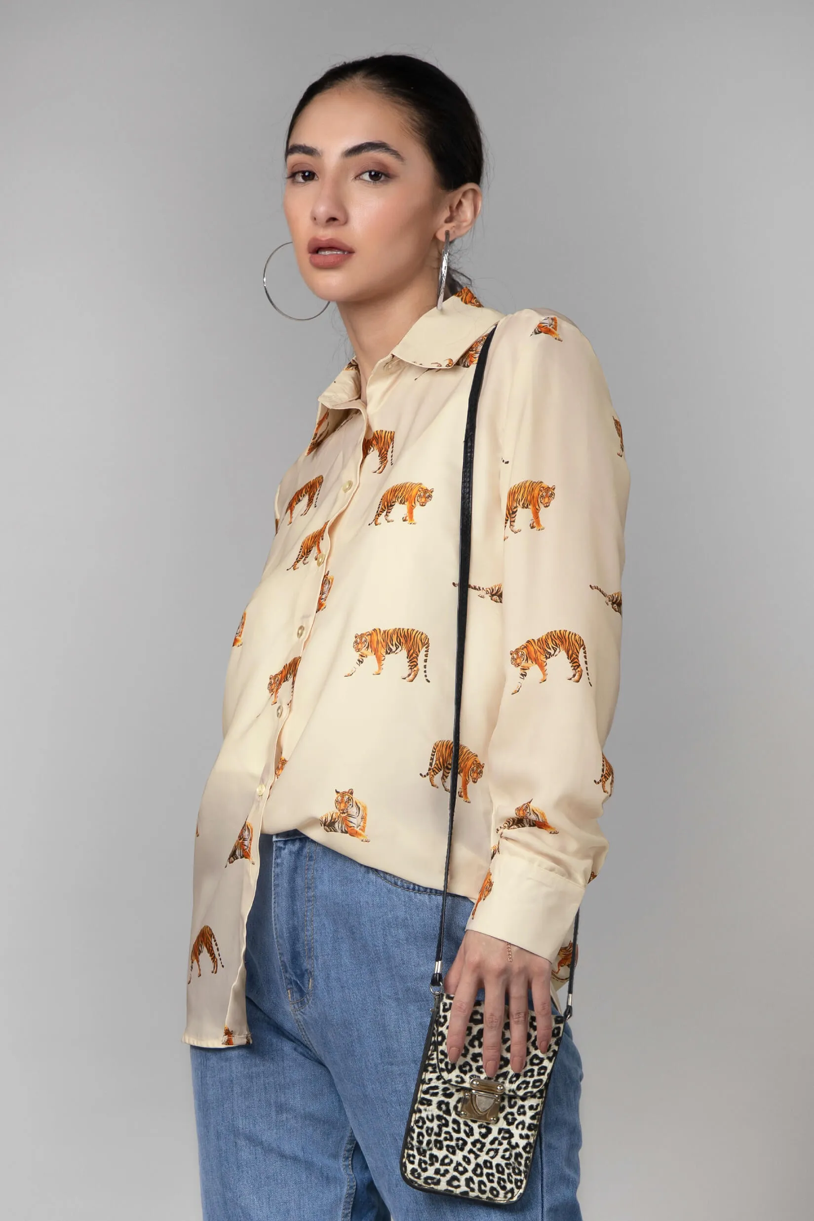 Beige Tiger Printed Shirt