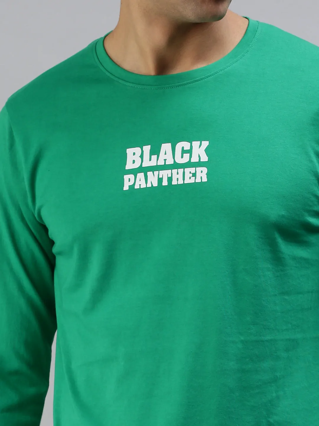 BLACK PANTHER Green Back Typographic Printed Tshirt