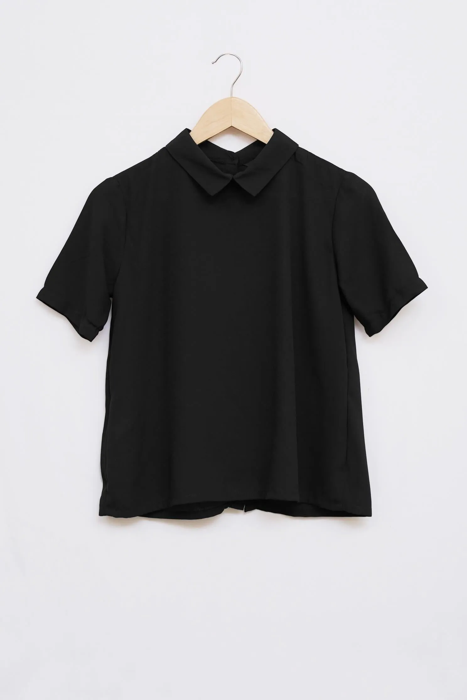 Black Styled High Neck Back Button Top