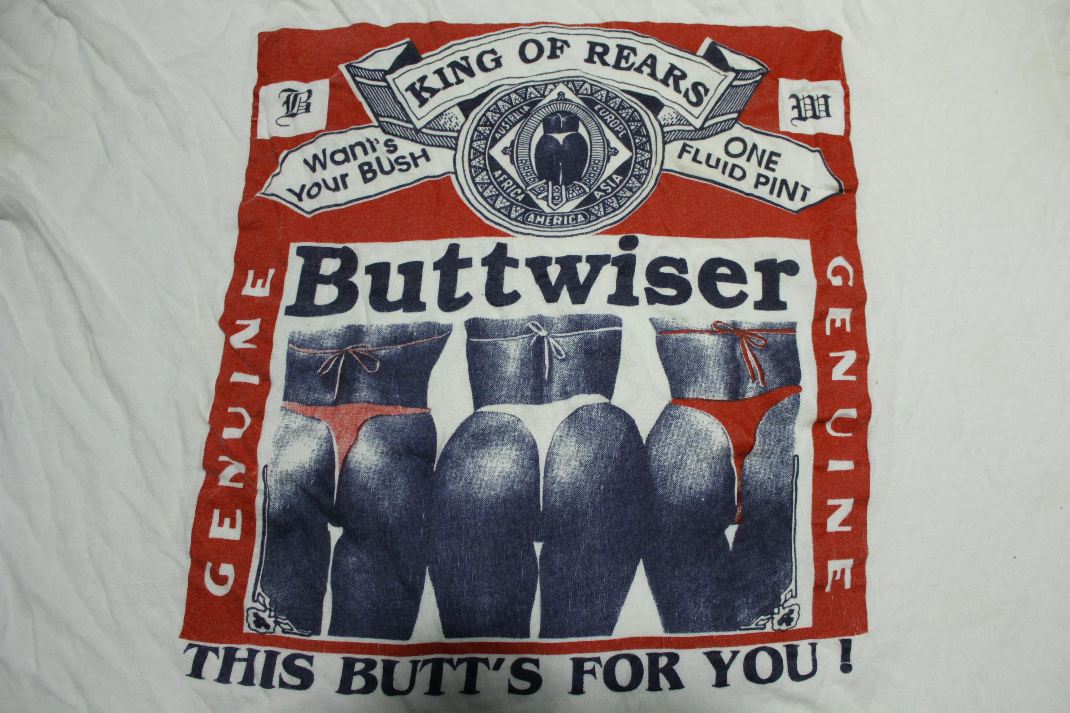 Buttweiser King of Rears Vintage 90's Beer Parody USA T-Shirt