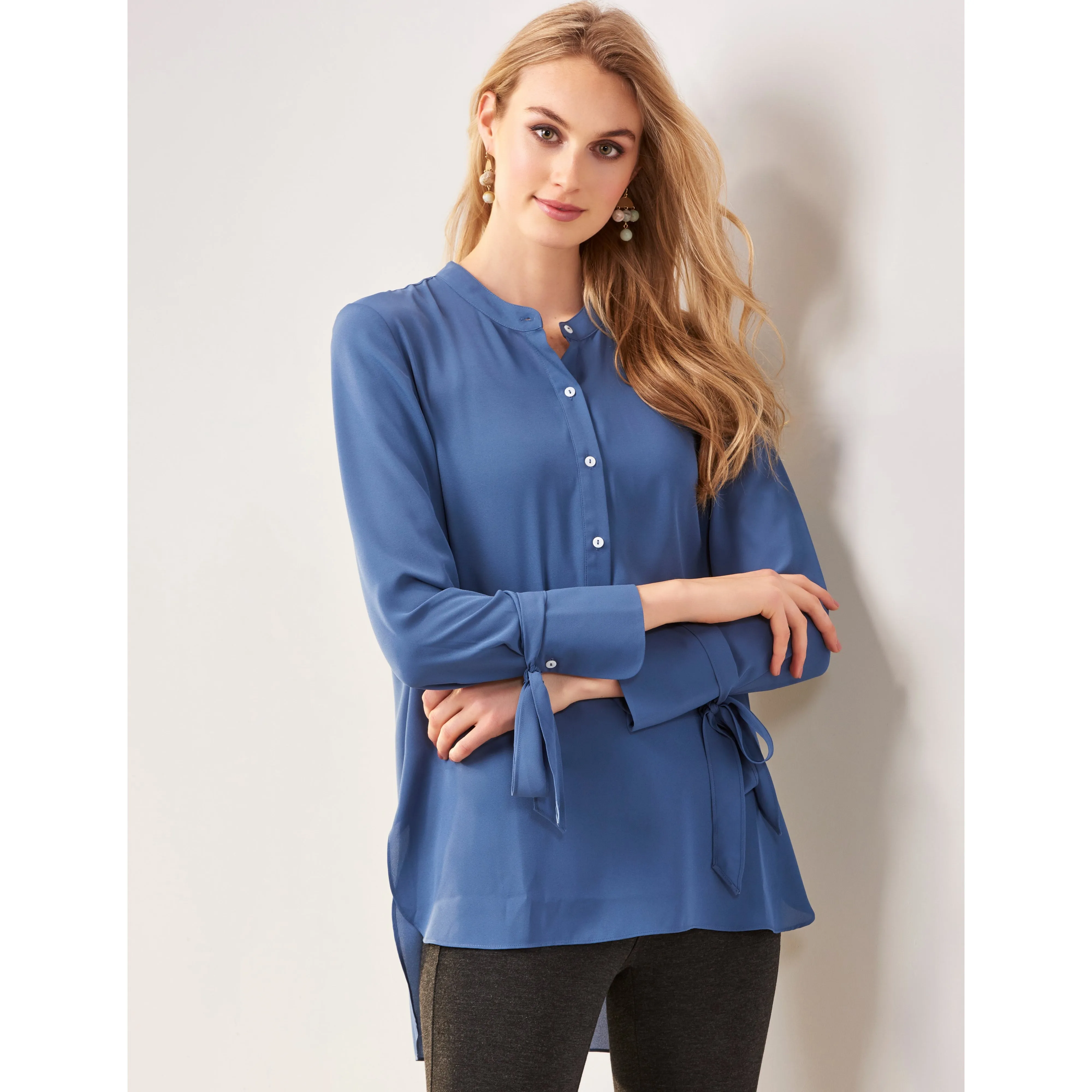 Charlie Paige Tie Sleeve Long Blouse