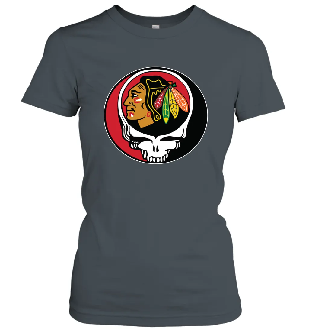 Chicago Blackhawks Grateful Dead Steal Your Face Hockey NHL Womens T-Shirt