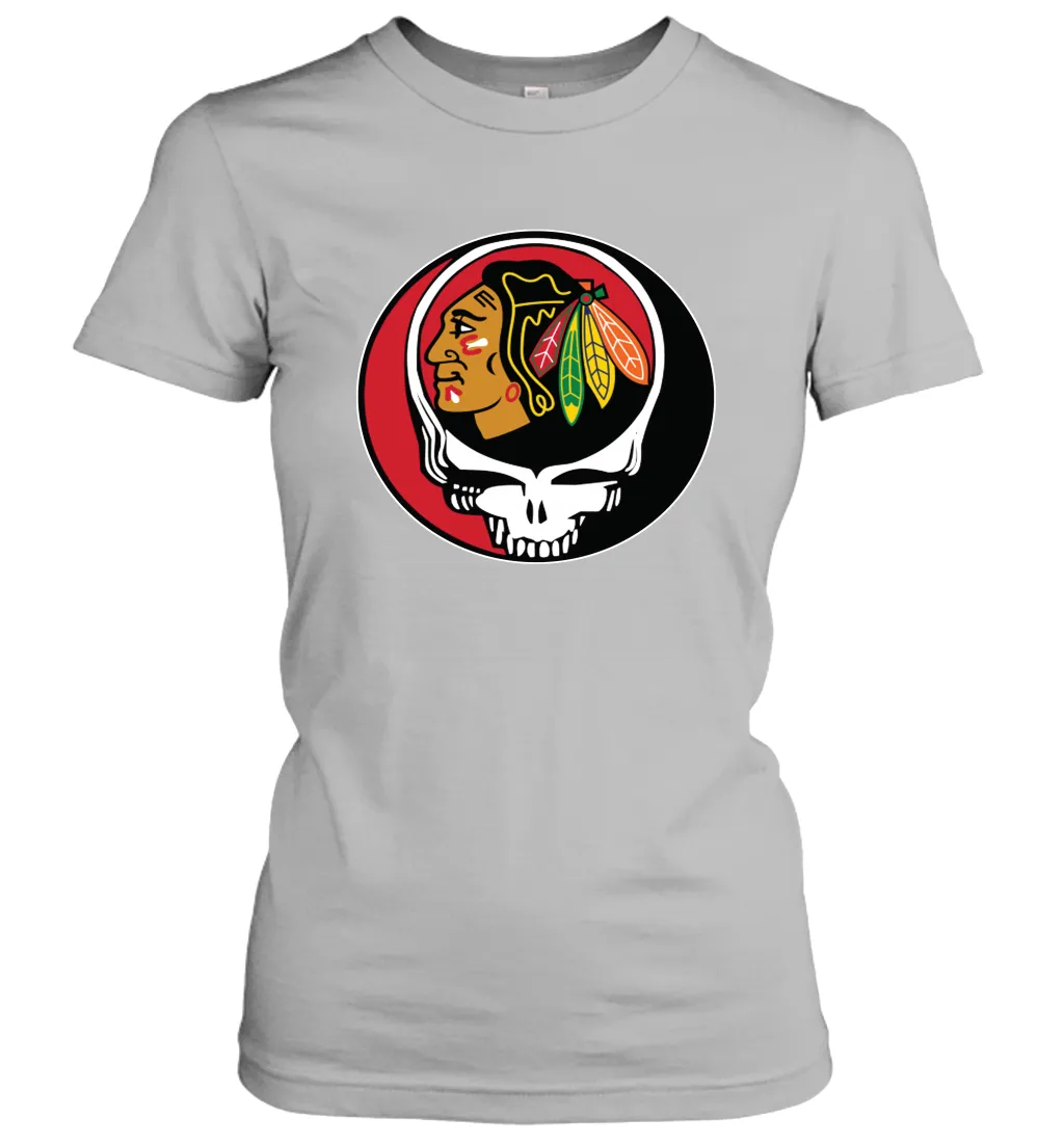 Chicago Blackhawks Grateful Dead Steal Your Face Hockey NHL Womens T-Shirt