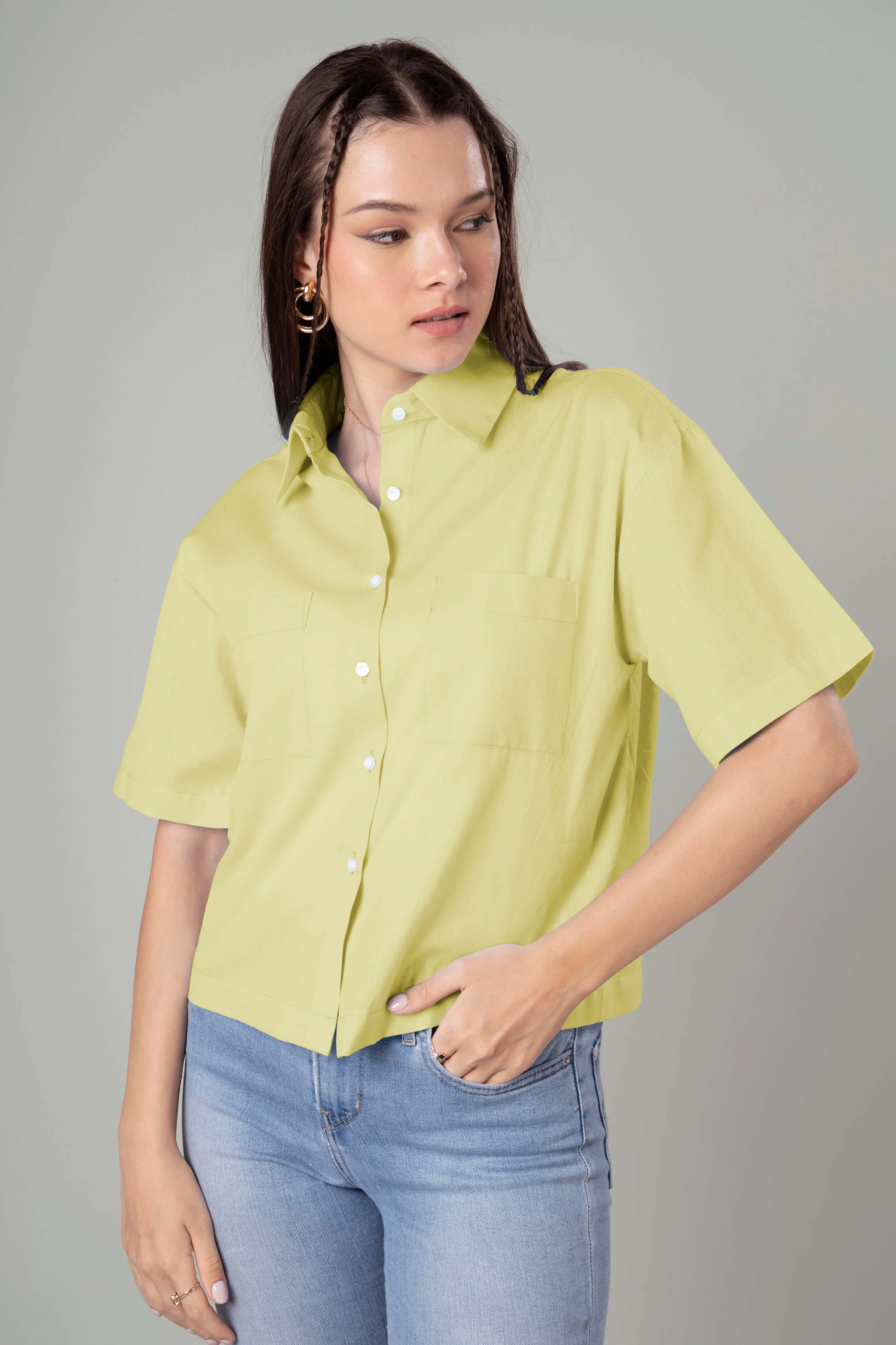 Classic Plain Short Cotton Shirt For Women