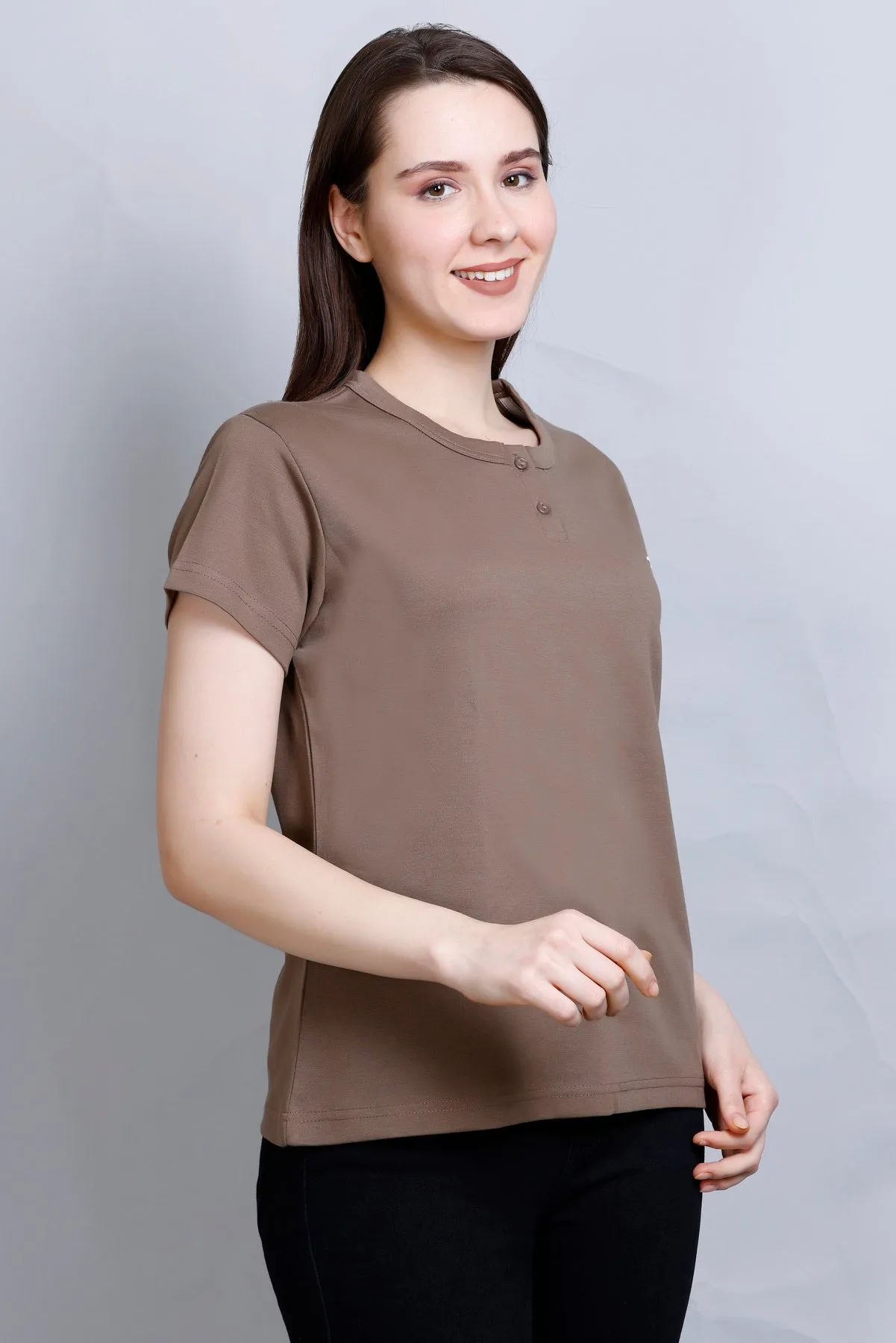 Cotton Casual Basic T-shirts For Summers - Coffee (Available  In Plus Sizes)