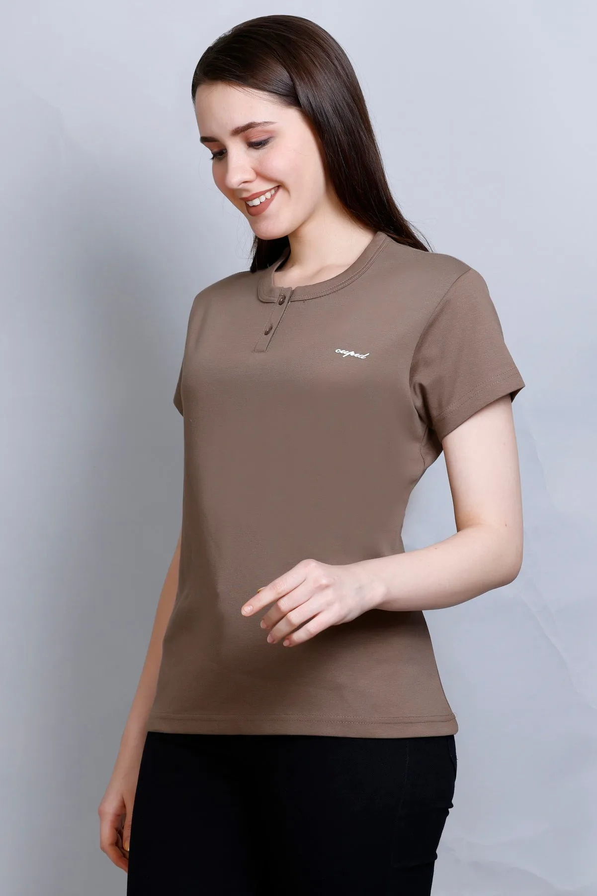 Cotton Casual Basic T-shirts For Summers - Coffee (Available  In Plus Sizes)