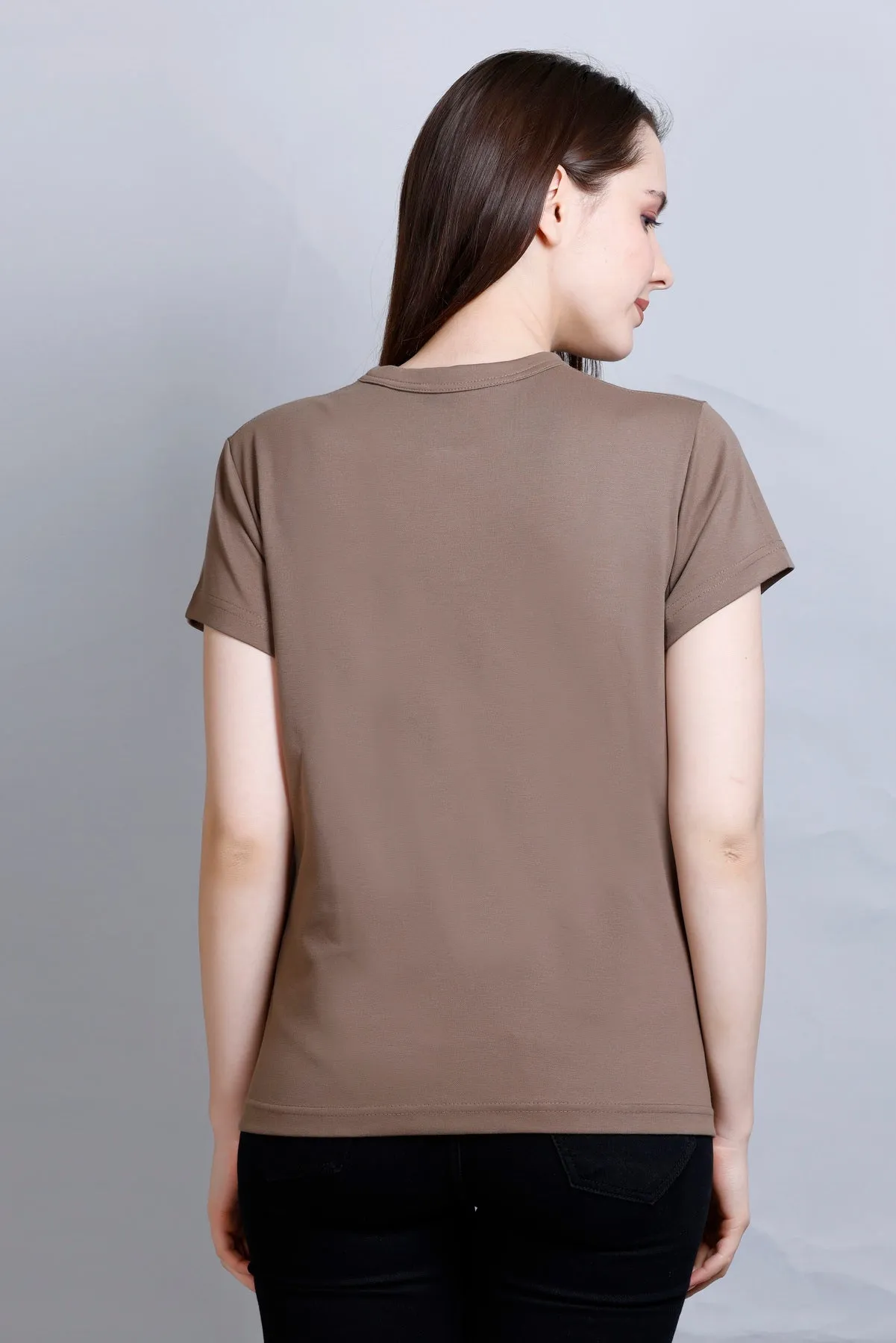 Cotton Casual Basic T-shirts For Summers - Coffee (Available  In Plus Sizes)