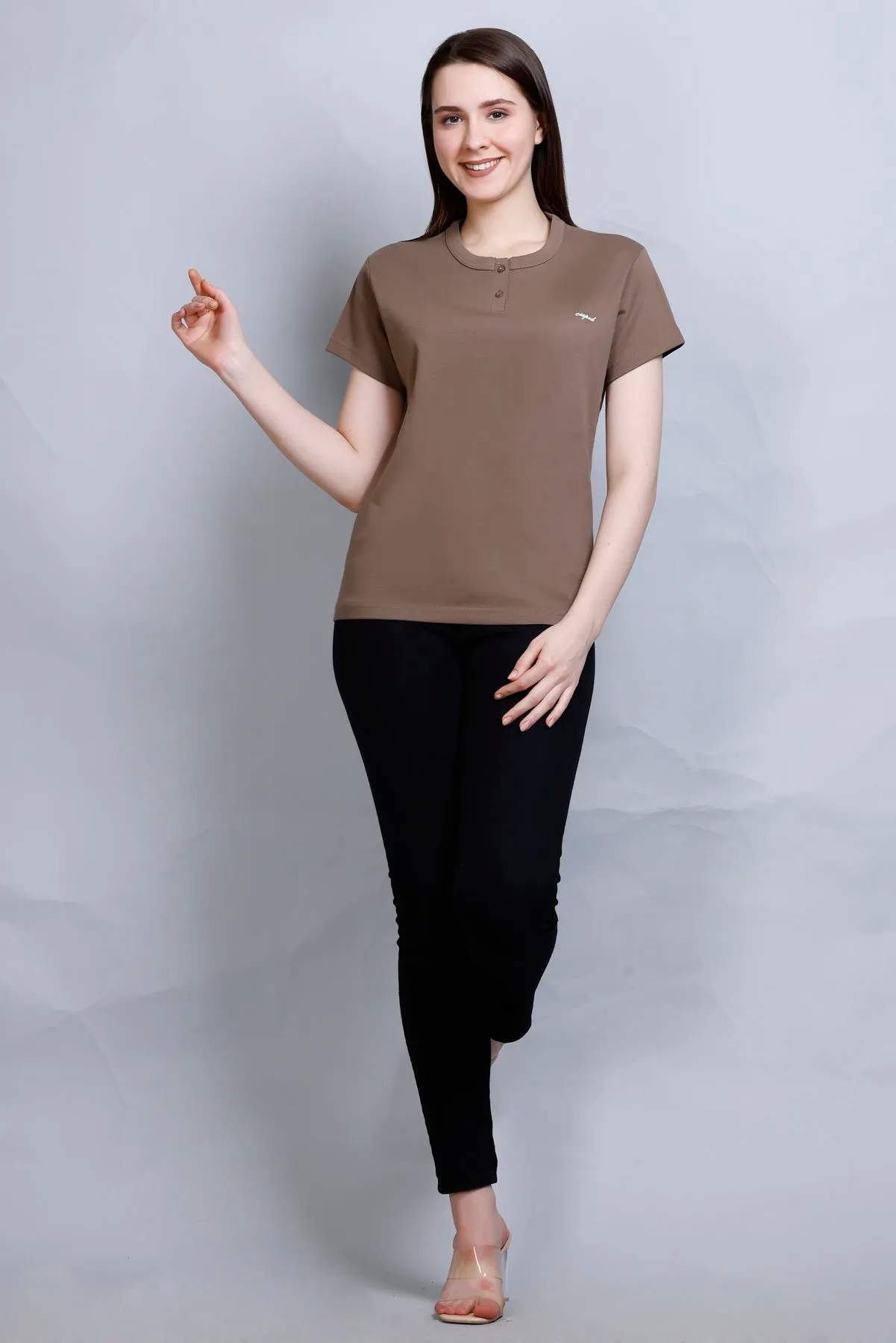 Cotton Casual Basic T-shirts For Summers - Coffee (Available  In Plus Sizes)