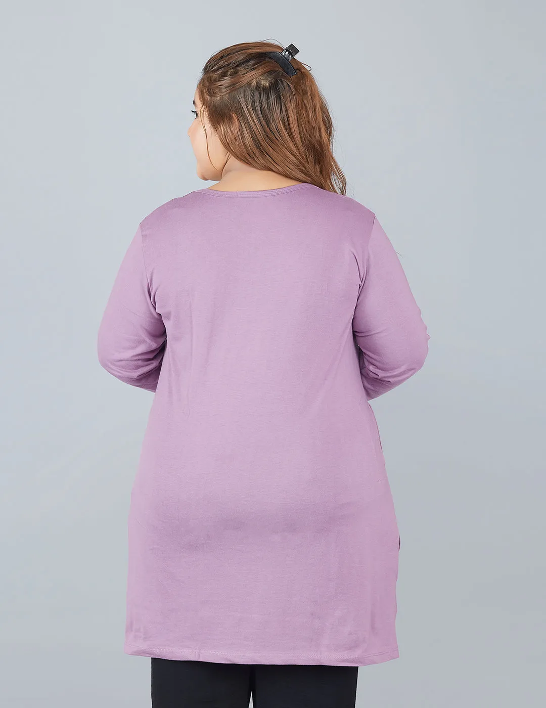 Cotton Long Top for Women Plus Size - Full Sleeve - Lavender