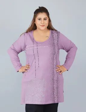 Cotton Long Top for Women Plus Size - Full Sleeve - Lavender