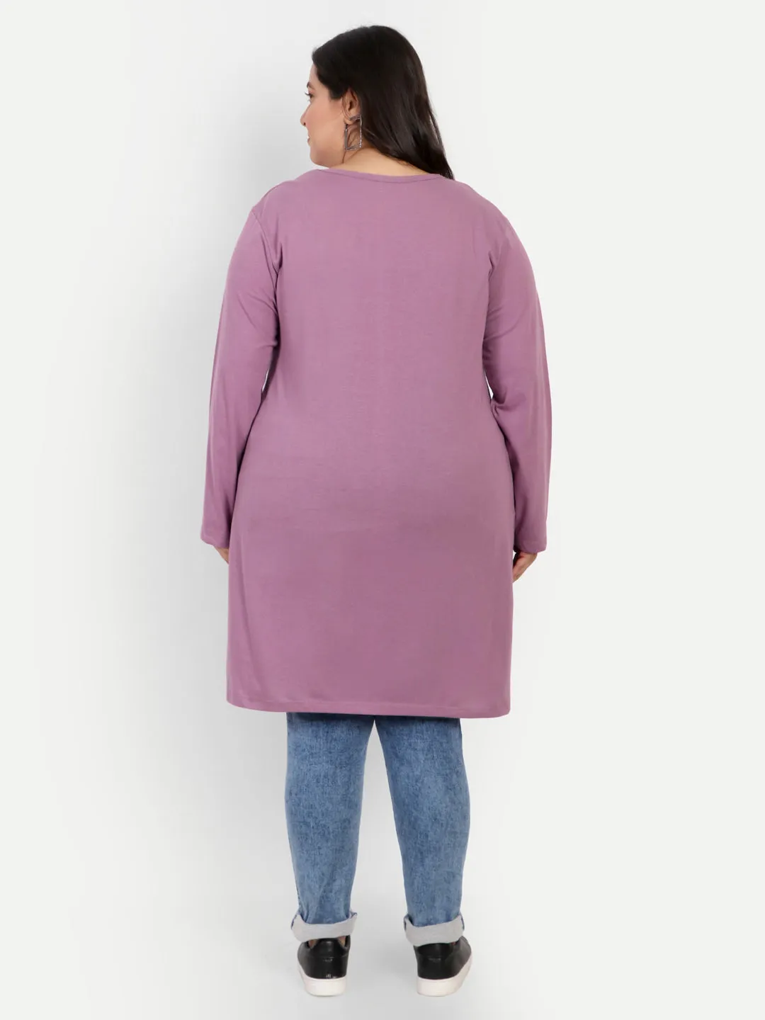 Cotton Long Top for Women Plus Size - Full Sleeve - Lavender