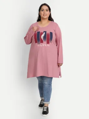 Cotton Long Top for Women Plus Size - Full Sleeve - Mauve