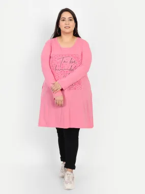 Cotton Long Top for Women Plus Size - Full Sleeve - Pink