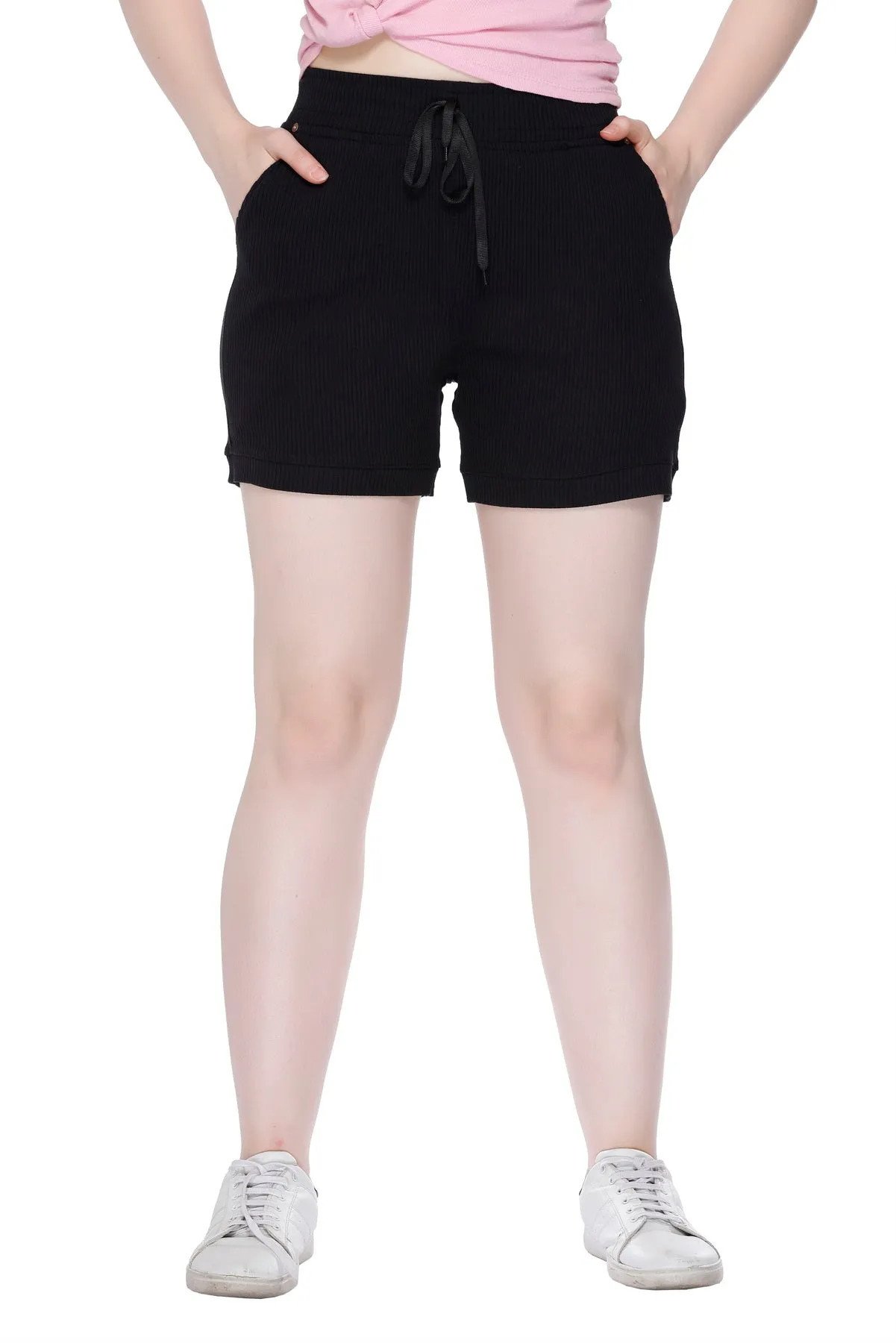 Cotton Shorts For Women - Plain Bermuda Combo (Black /Mint/Tangy)