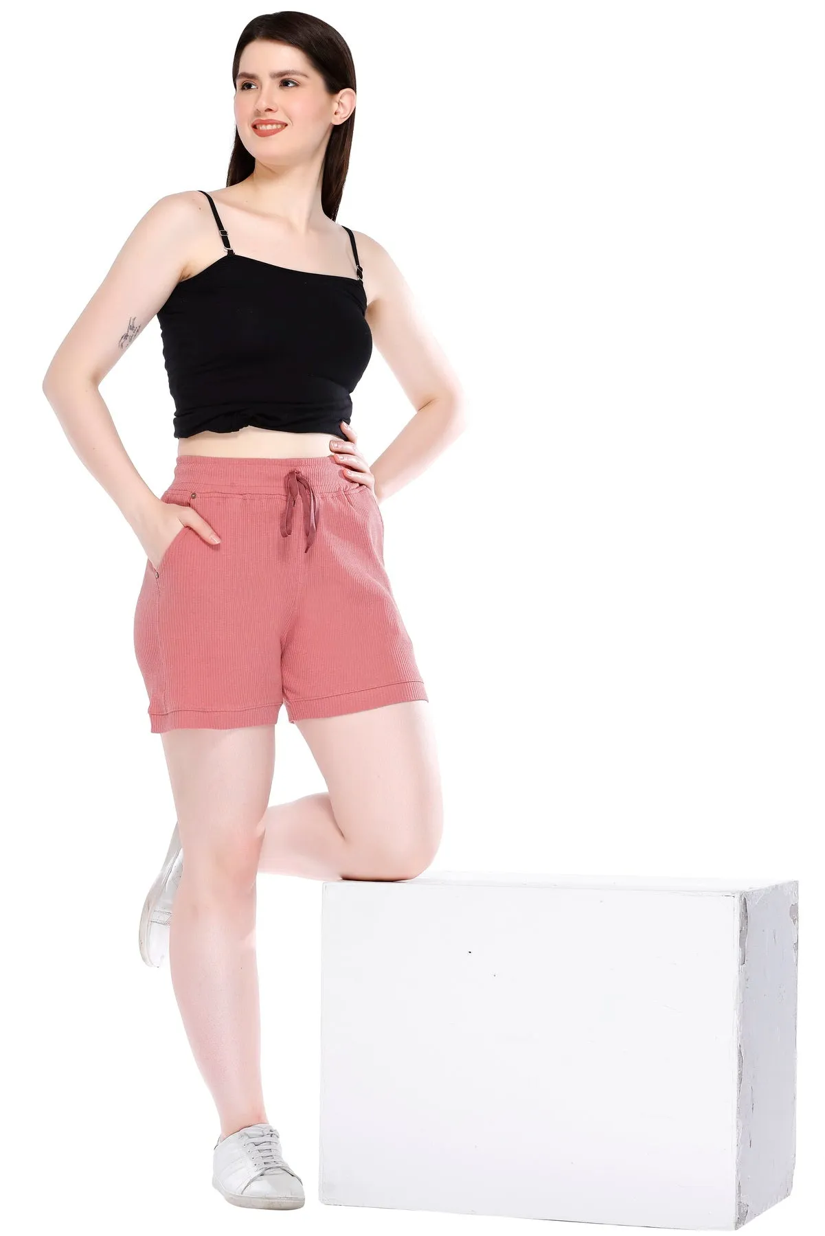 Cotton Shorts For Women - Plain Bermuda Combo (Rosy Pink/Mango)