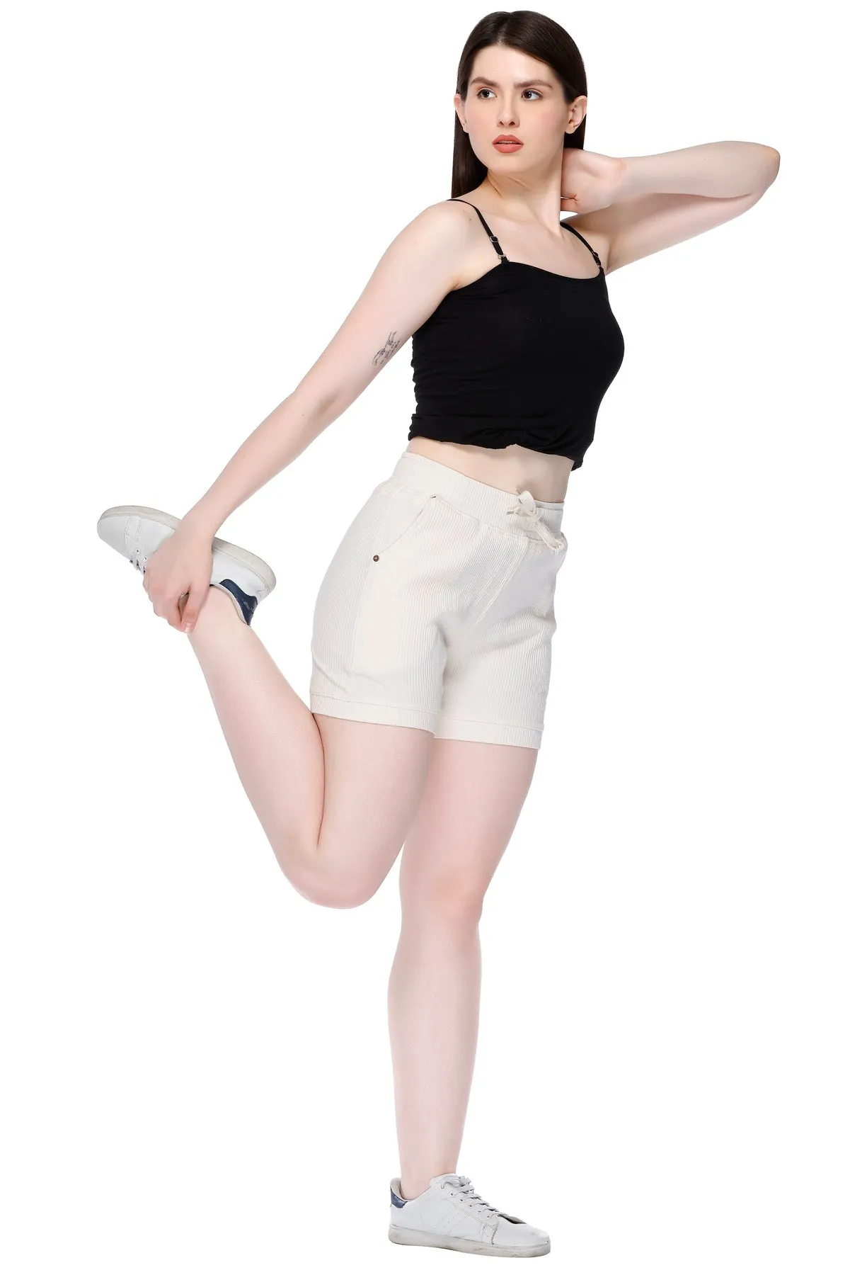 Cotton Shorts For Women - Plain Bermuda Combo (White/Tangy Orange)