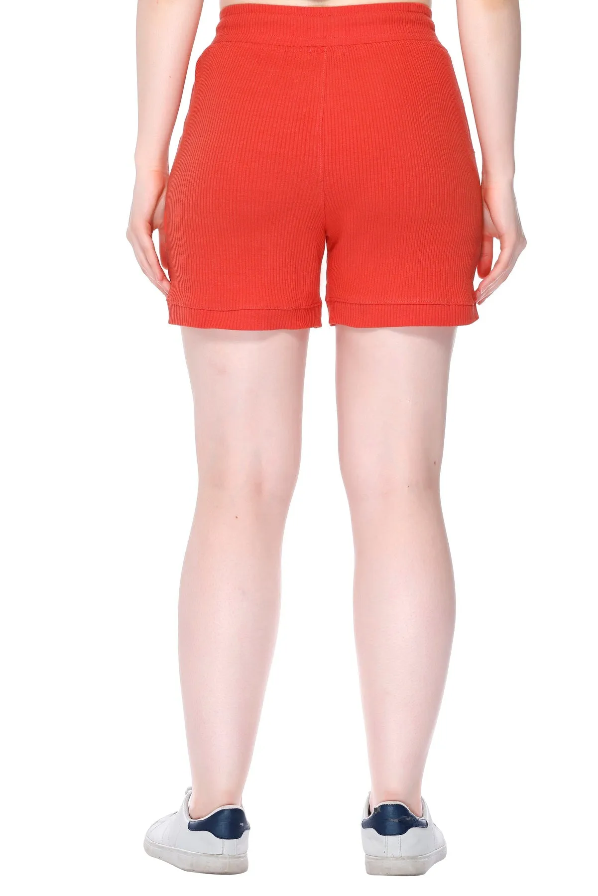 Cotton Shorts For Women - Plain Bermuda Combo (White/Tangy Orange)