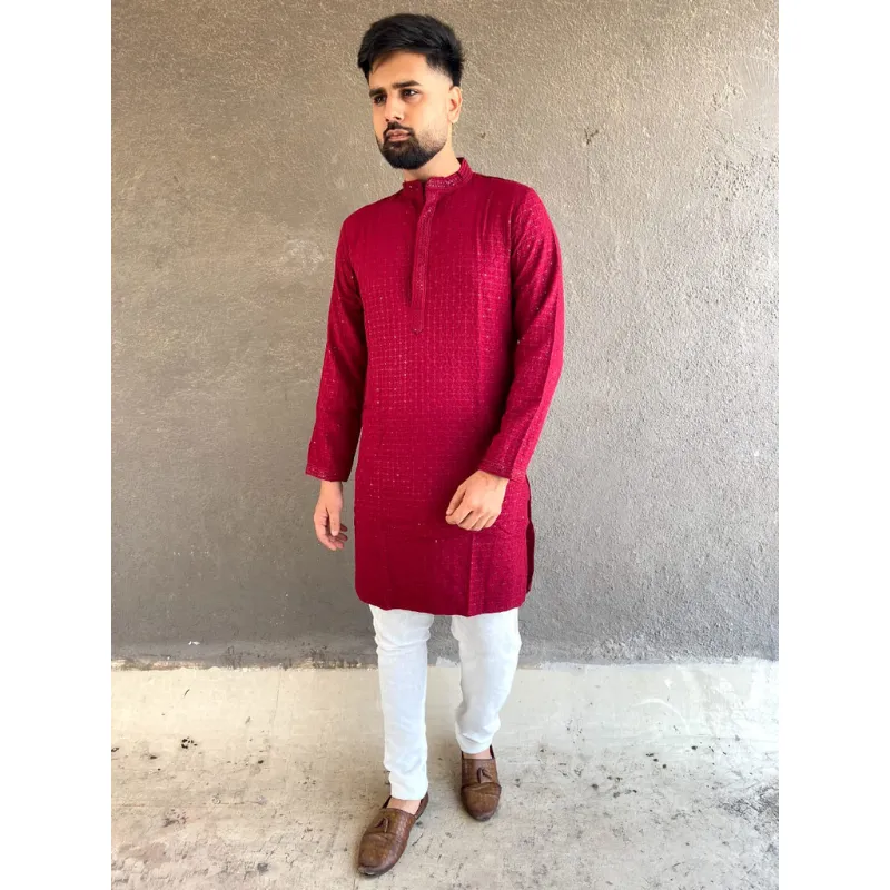 Cotton Traditional Lucknowi Chikankari Wedding Men's Kurta Payjama