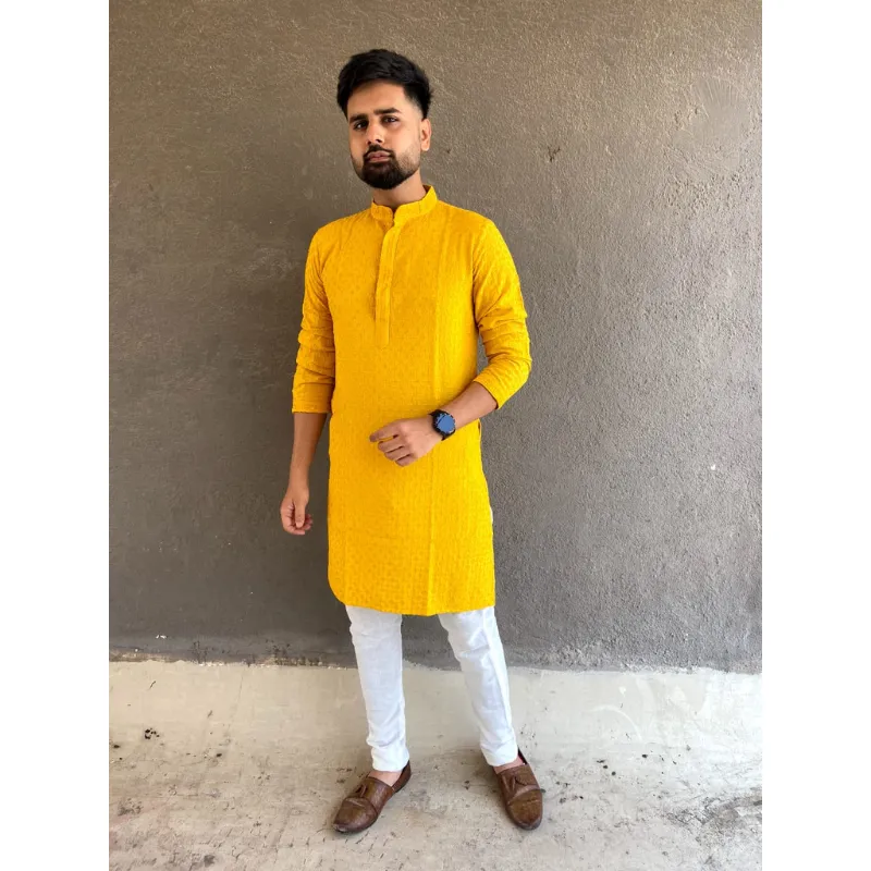 Cotton Traditional Lucknowi Chikankari Wedding Men's Kurta Payjama