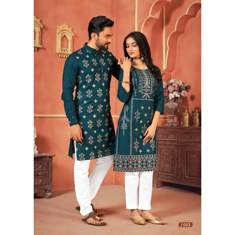 Couple Wear Cotton Traditional Wedding Same Matching Outfits Set