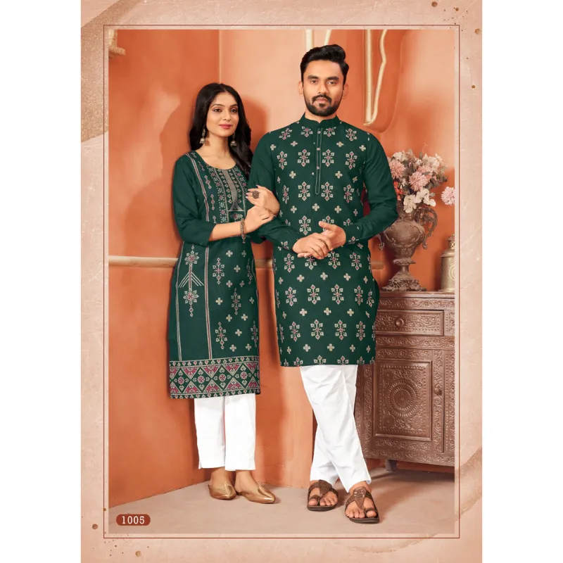 Couple Wear Cotton Traditional Wedding Same Matching Outfits Set