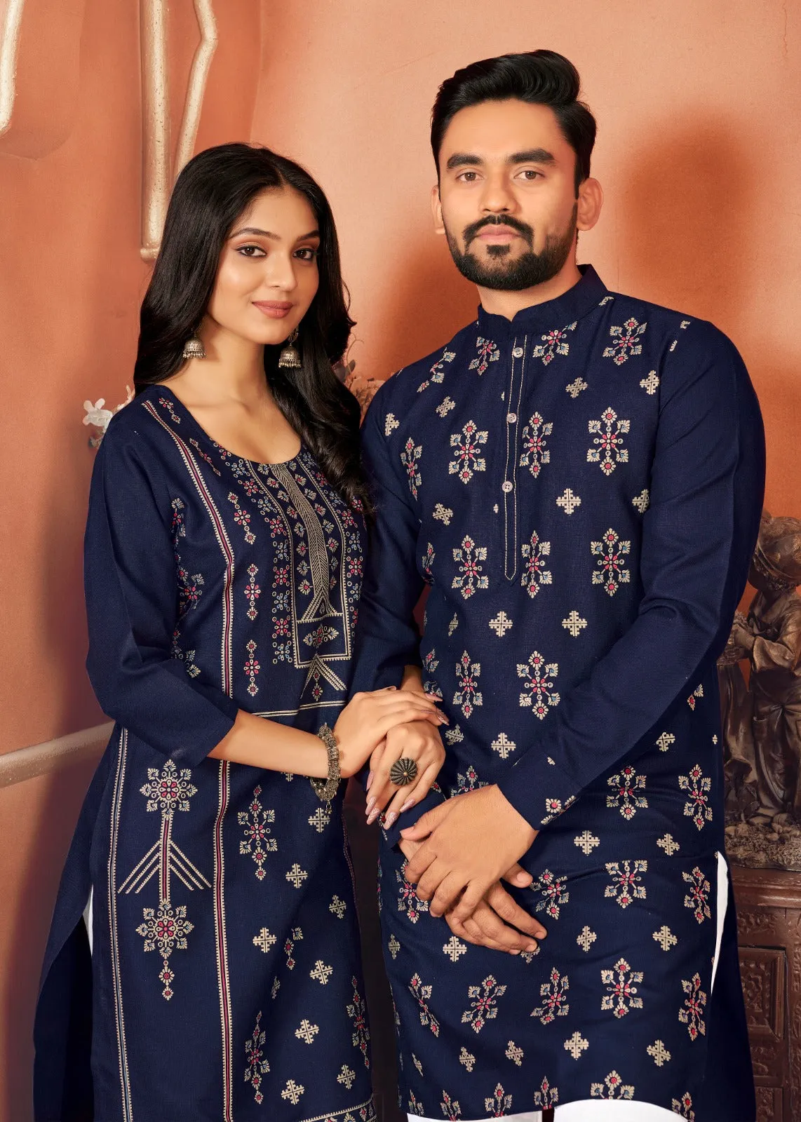 Couple Wear Cotton Traditional Wedding Same Matching Outfits Set