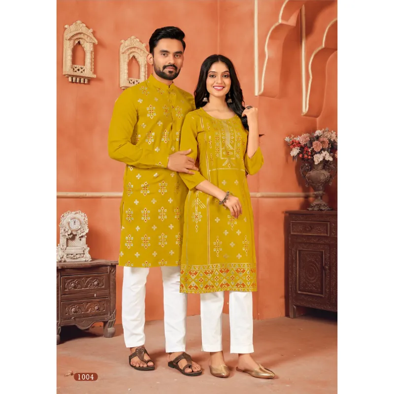 Couple Wear Cotton Traditional Wedding Same Matching Outfits Set