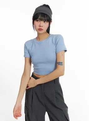 Crew Neck Slim Crop Top IF402