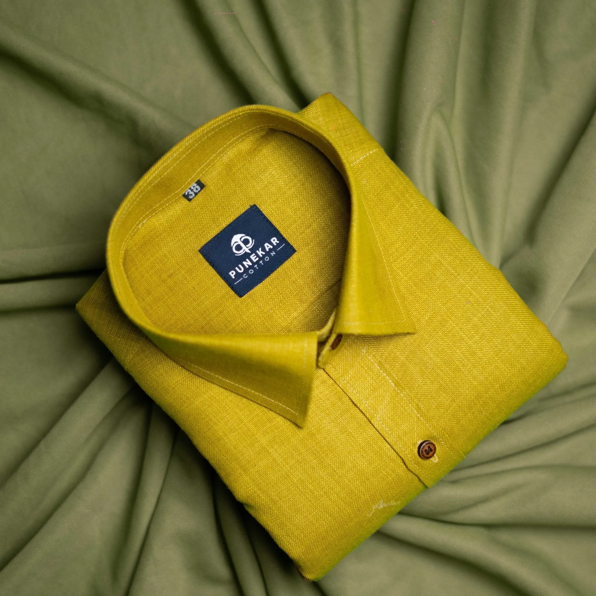 Dark Yellow Color Blended Linen Shirt For Men's