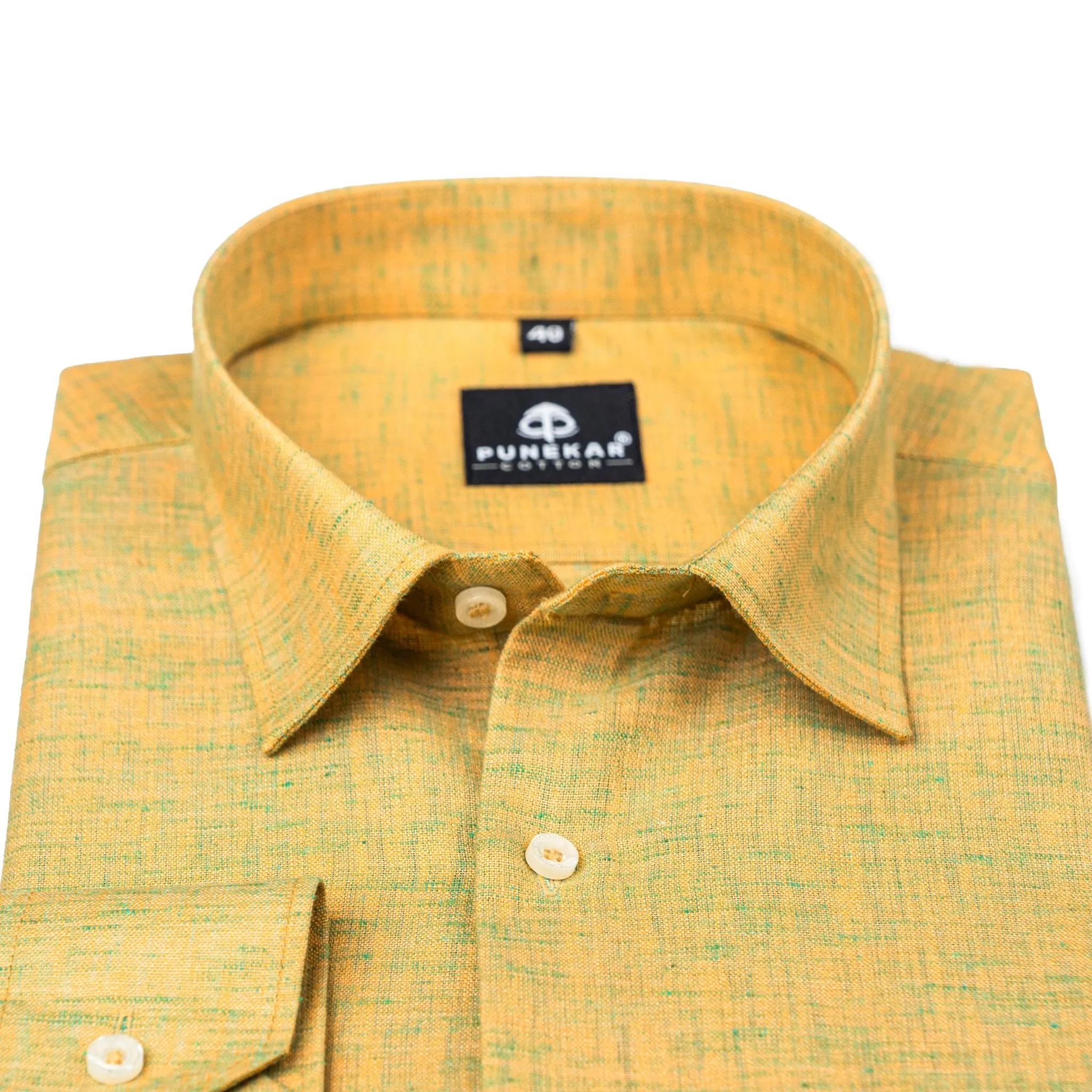 Dark Yellow Color Poly Cotton Shirt For Men