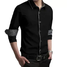 Elite Men's Designer Trendy Black Plain Cotton Button-Up Shirt For Men