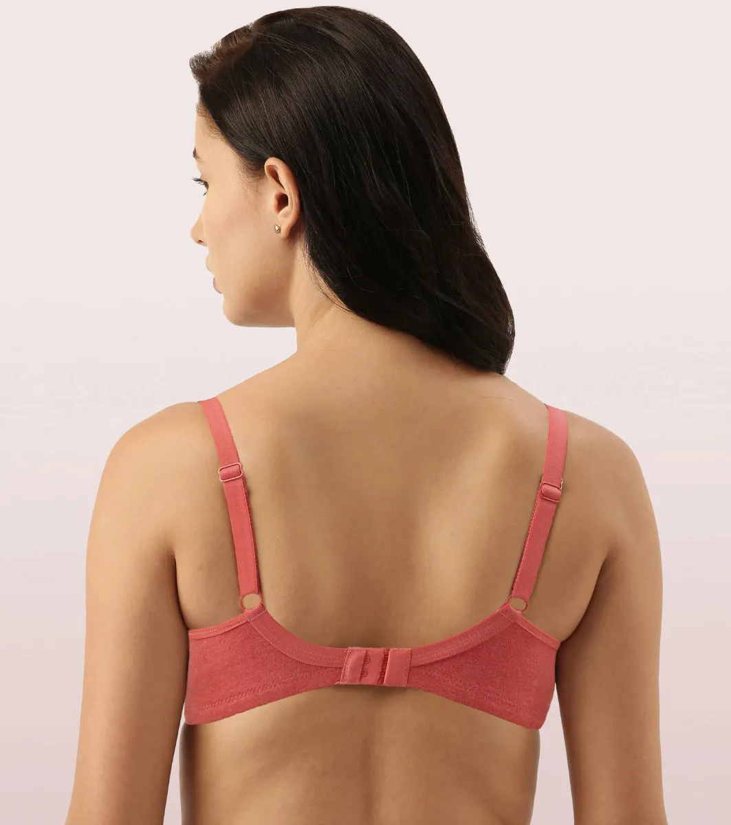 Enamor Fab-Cool AB75 M-frame Jiggle Control Full Support Stretch Cotton Bra for Women- Full Coverage, Non Padded and Wirefree - Tomato Melange