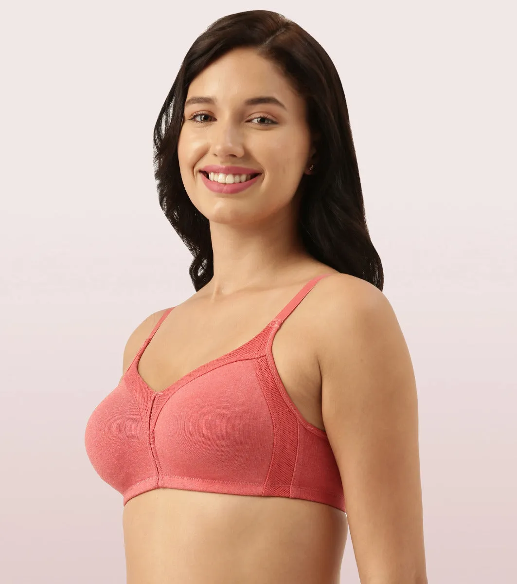 Enamor Fab-Cool AB75 M-frame Jiggle Control Full Support Stretch Cotton Bra for Women- Full Coverage, Non Padded and Wirefree - Tomato Melange