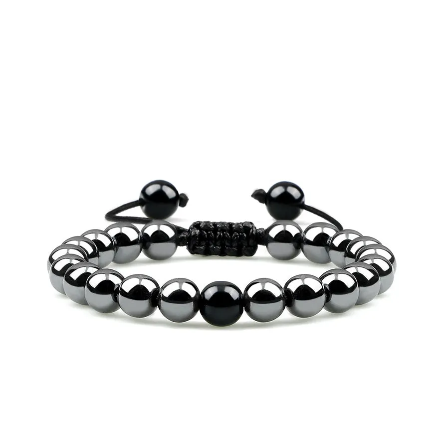 Fashion Ball Bracelets for Men Natural Hematite & Black Onyx